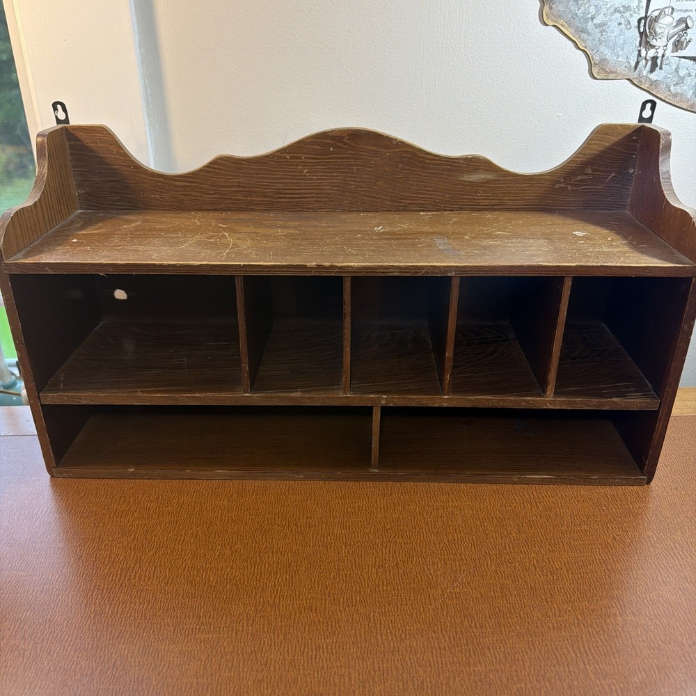 Vintage Solid Wooden Wall Shelf or Desk Organizer Cubby 19" X 5.5" X 10"